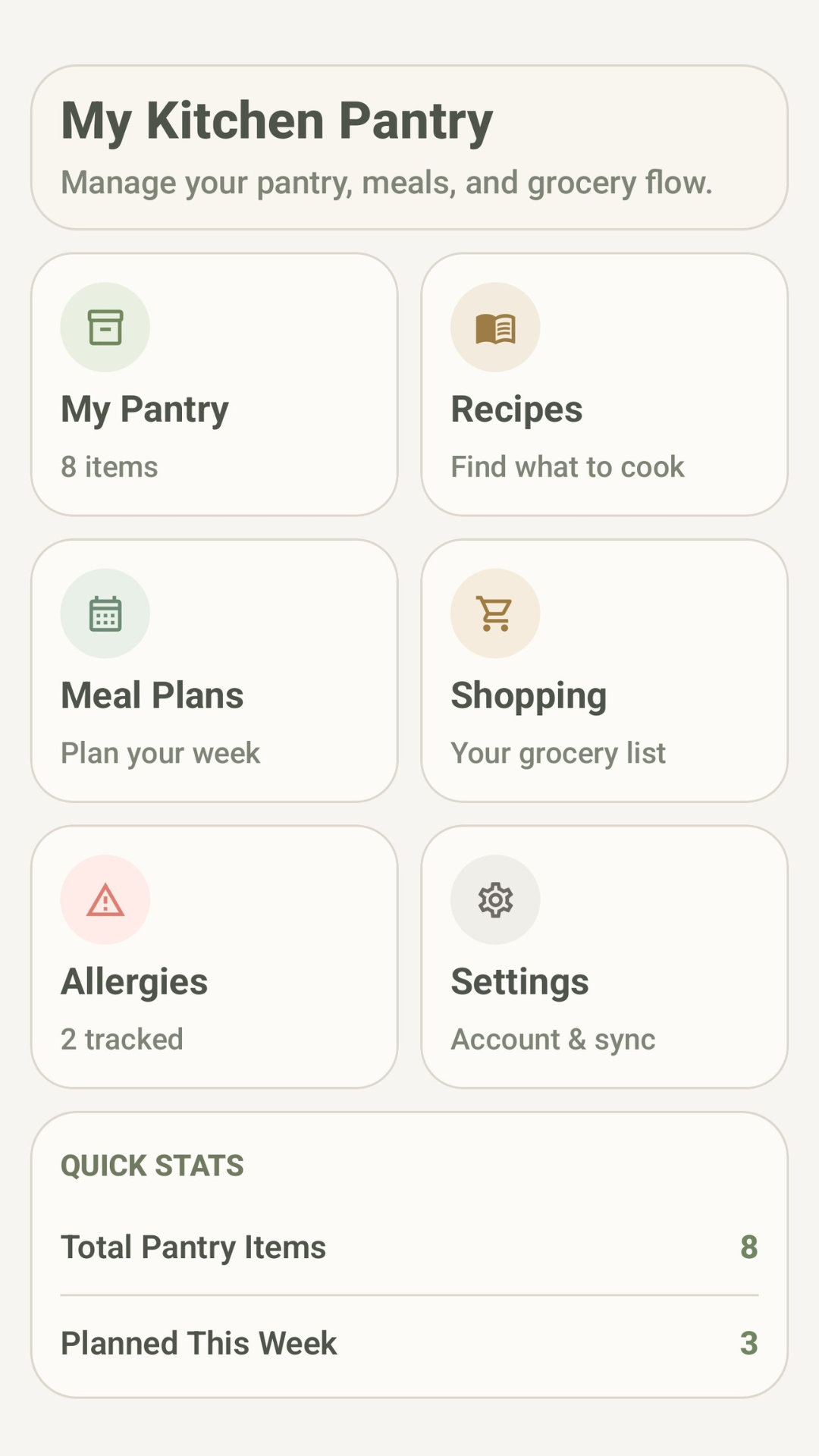 My Kitchen Pantry home dashboard screen